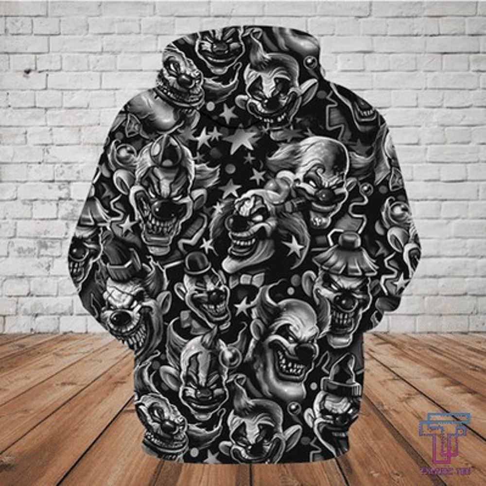 SKULL D HOODIE - EVIL CLOWN PL, All Over Print Hoodie Zip Hoodie Fleece Hoodie 3D, Vikings Tattoo Hoodie 3D KA1108