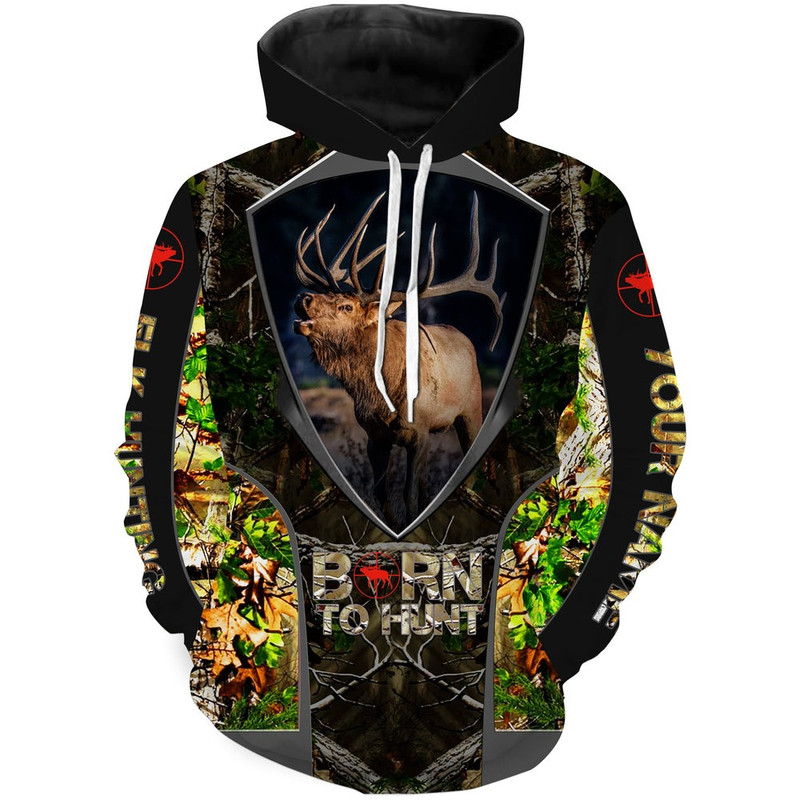 "Born to Hunt" Elk Hunting Camo Cust, All Over Print Hoodie Zip Hoodie Fleece Hoodie 3D, Vikings Tattoo Hoodie 3D KA1271