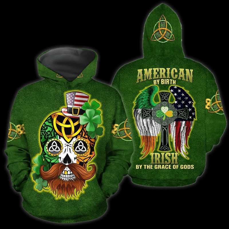 Irish American Skull St Patrick Day, All Over Print Hoodie Zip Hoodie Fleece Hoodie 3D, Vikings Tattoo Hoodie 3D KA1277