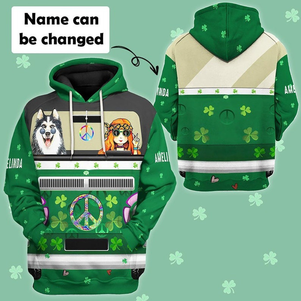 St Patrick's Day Husky Hippie, All Over Print Hoodie Zip Hoodie Fleece Hoodie 3D, Vikings Tattoo Hoodie 3D KA1329