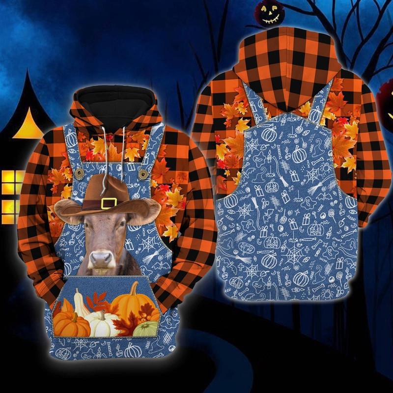 Sublimation Gelbvieh Orange Plaid Halloween Hoodies, All Over Print Hoodie Zip Hoodie Fleece Hoodie 3D, Vikings Tattoo Hoodie 3D KA1330