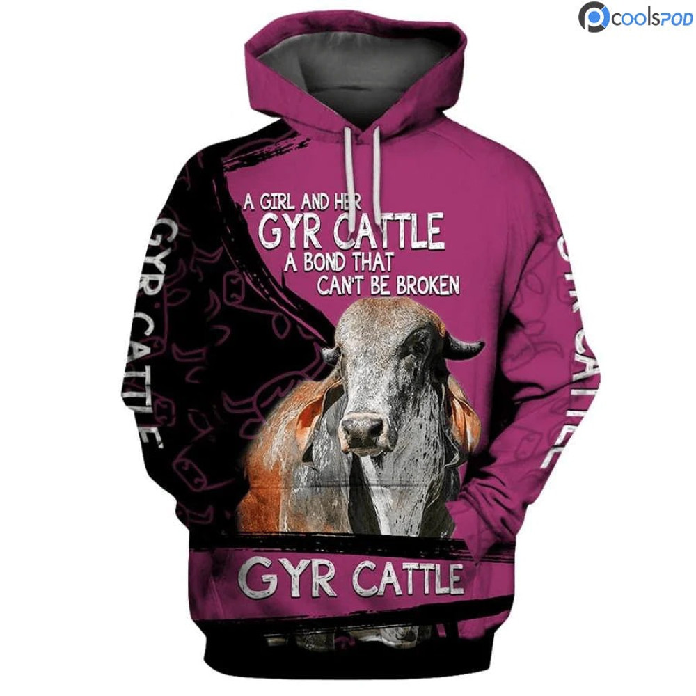 A Girl And Gyr Cattle A Bond, All Over Print Hoodie Zip Hoodie Fleece Hoodie 3D, Vikings Tattoo Hoodie 3D KA1336
