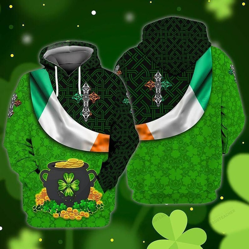 Amazing Irish Shamrock Gold St, All Over Print Hoodie Zip Hoodie Fleece Hoodie 3D, Vikings Tattoo Hoodie 3D KA1341