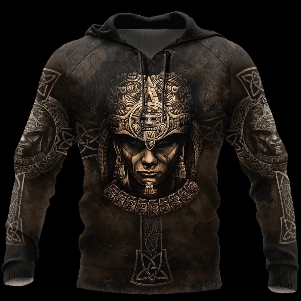 Aztec Hoodies, All Over Print Hoodie Zip Hoodie Fleece Hoodie 3D, Vikings Tattoo Hoodie 3D KA1365
