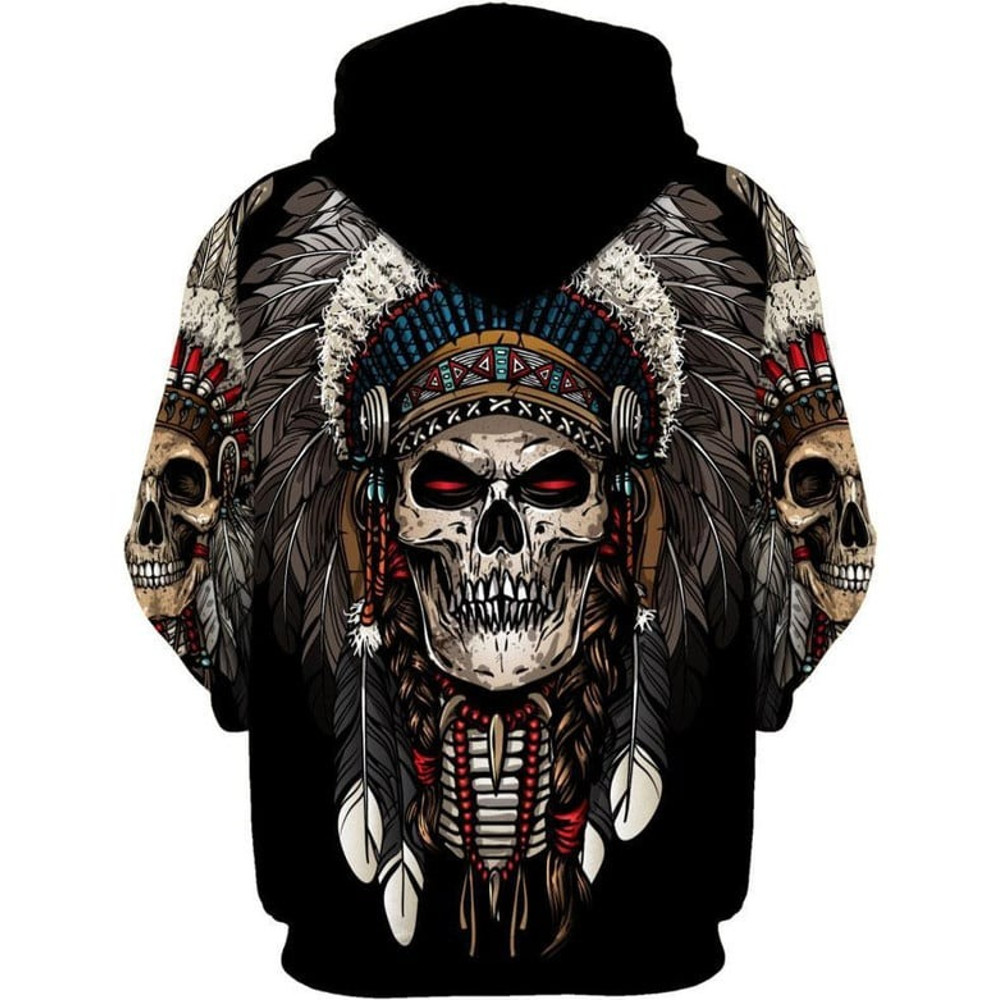 Native American Skull Hoodie, All Over Print Hoodie Zip Hoodie Fleece Hoodie 3D, Vikings Tattoo Hoodie 3D KA1354