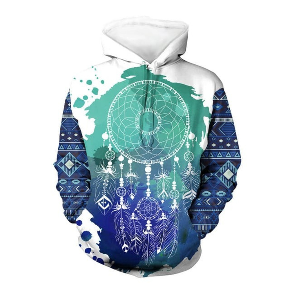 Native American Blue and Green Dream, All Over Print Hoodie Zip Hoodie Fleece Hoodie 3D, Vikings Tattoo Hoodie 3D KA1366