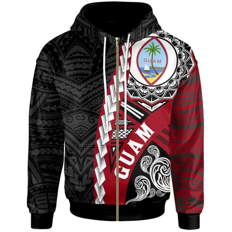 Guam Polynesian Zip Up Hoodie Wave, All Over Print Hoodie Zip Hoodie Fleece Hoodie 3D, Vikings Tattoo Hoodie 3D KA1409