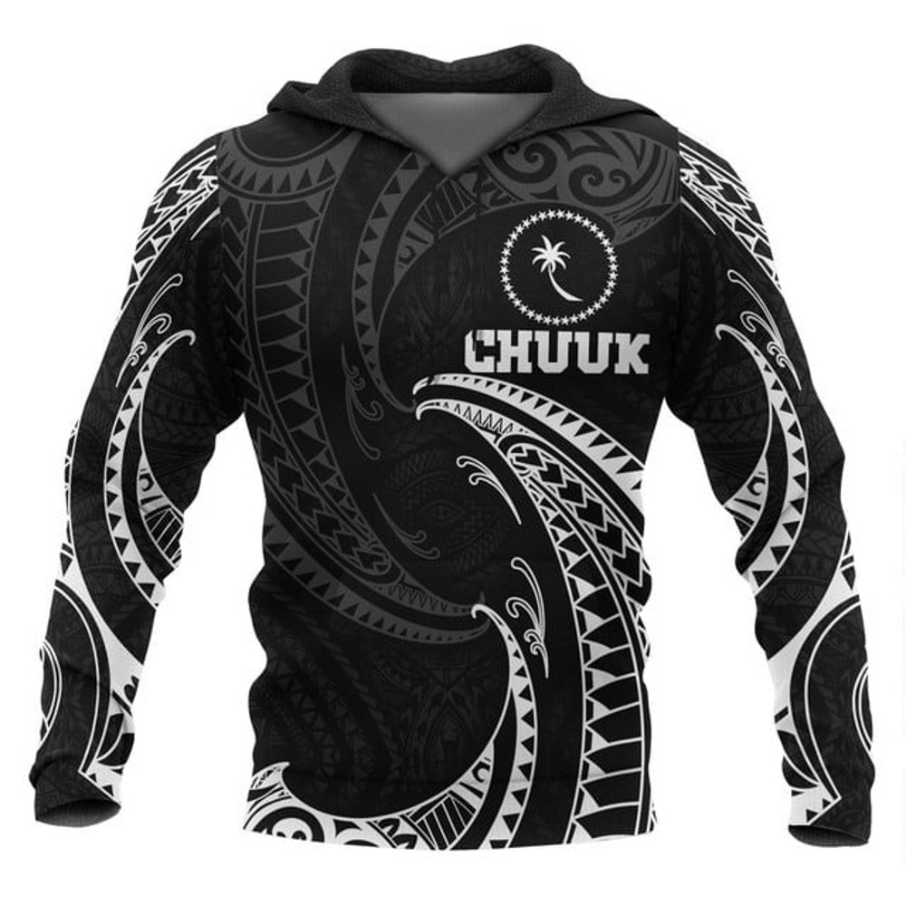 Chuuk Micronesia Hoodie White Tribal, All Over Print Hoodie Zip Hoodie Fleece Hoodie 3D, Vikings Tattoo Hoodie 3D KA1413