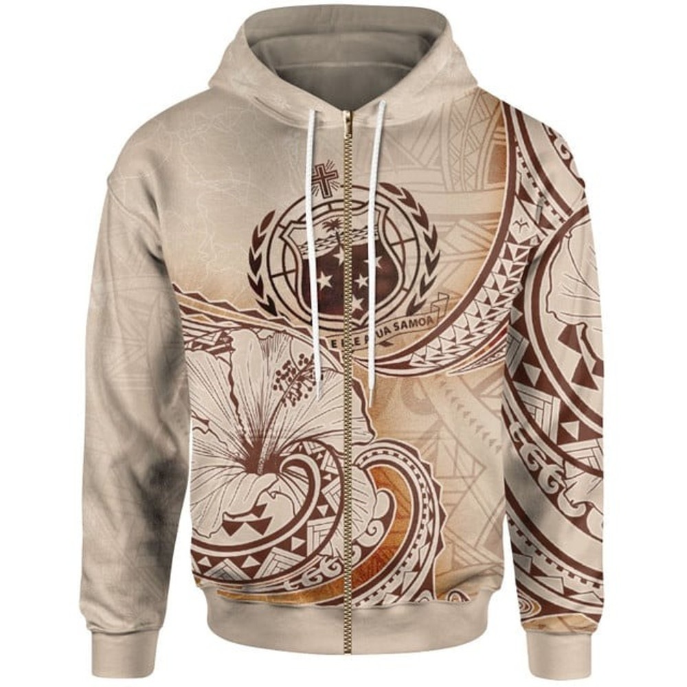 Samoa Zip Hoodie - Hibiscus Flowers, All Over Print Hoodie Zip Hoodie Fleece Hoodie 3D, Vikings Tattoo Hoodie 3D KA1426