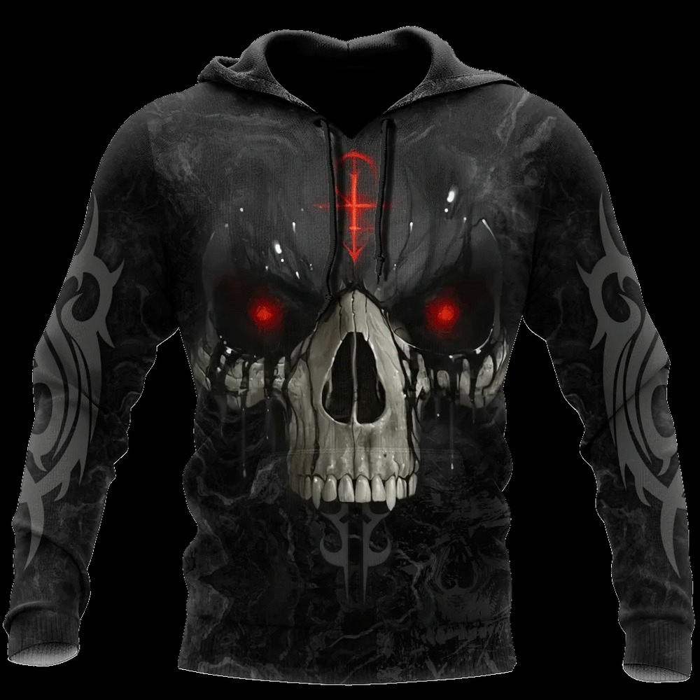 Black Skull Hoodie, All Over Print Hoodie Zip Hoodie Fleece Hoodie 3D, Vikings Tattoo Hoodie 3D KA1465