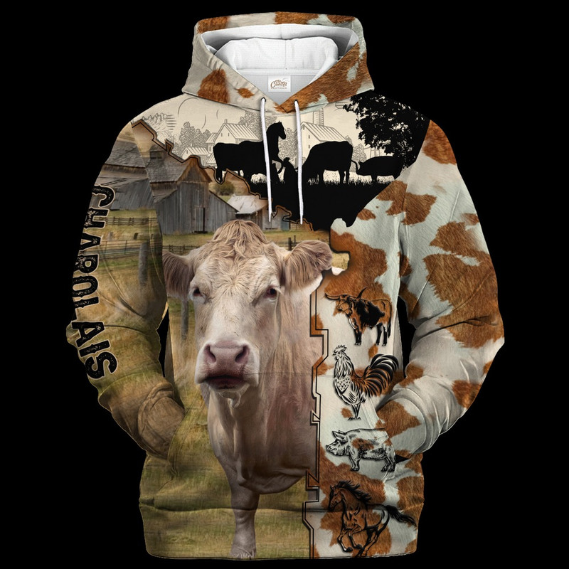 Charolais Fur Pattern On The Farm, All Over Print Hoodie Zip Hoodie Fleece Hoodie 3D, Vikings Tattoo Hoodie 3D KA1518