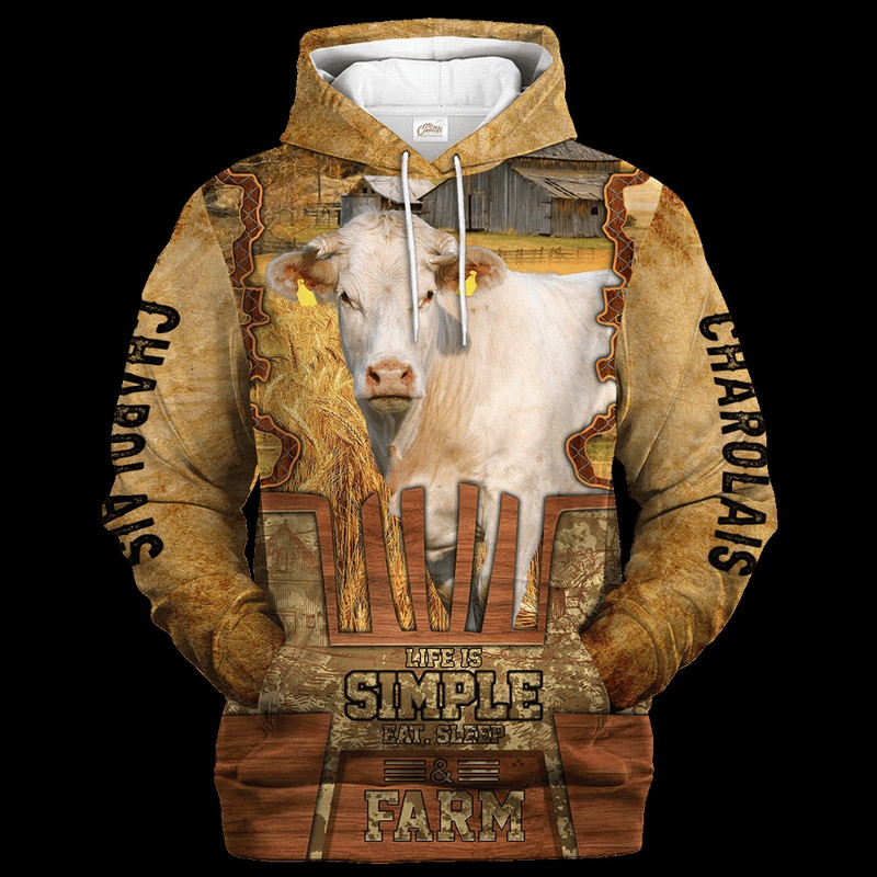 Charolais Life Is Simple A Farm, All Over Print Hoodie Zip Hoodie Fleece Hoodie 3D, Vikings Tattoo Hoodie 3D KA1520