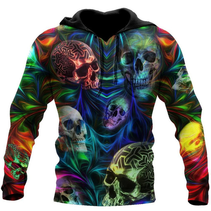 Colorful Skulls Art Hoodie, All Over Print Hoodie Zip Hoodie Fleece Hoodie 3D, Vikings Tattoo Hoodie 3D KA1534