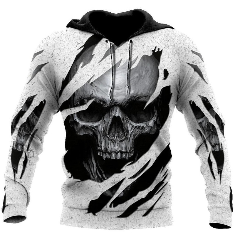 White And Black Skull Hoodie, All Over Print Hoodie Zip Hoodie Fleece Hoodie 3D, Vikings Tattoo Hoodie 3D KA1538