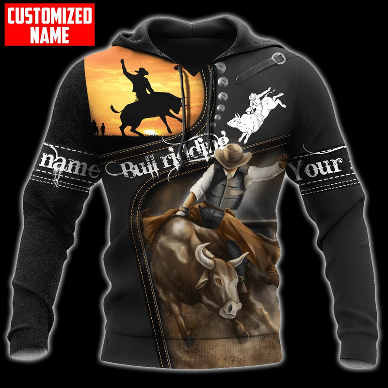 Custom Black Bull Riding Hoodie, All Over Print Hoodie Zip Hoodie Fleece Hoodie 3D, Vikings Tattoo Hoodie 3D KA1580