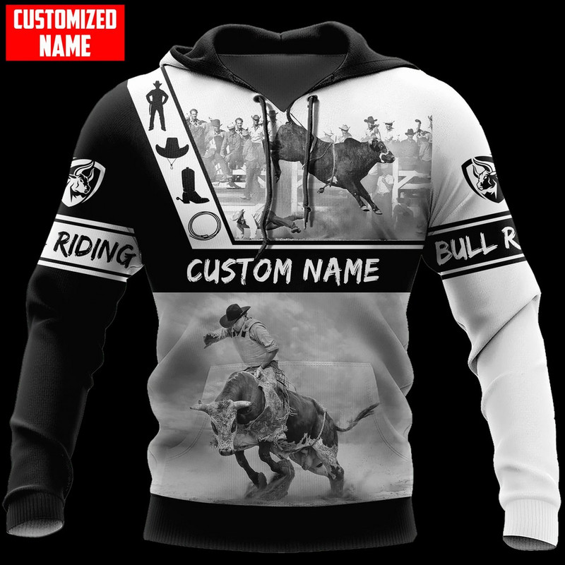 Custom Bull Riding Hoodie, All Over Print Hoodie Zip Hoodie Fleece Hoodie 3D, Vikings Tattoo Hoodie 3D KA1584