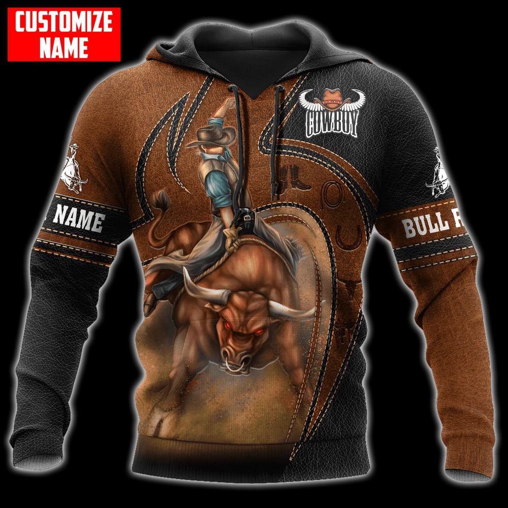 Bull Riding Hoodie Leather Pattern, All Over Print Hoodie Zip Hoodie Fleece Hoodie 3D, Vikings Tattoo Hoodie 3D KA1588