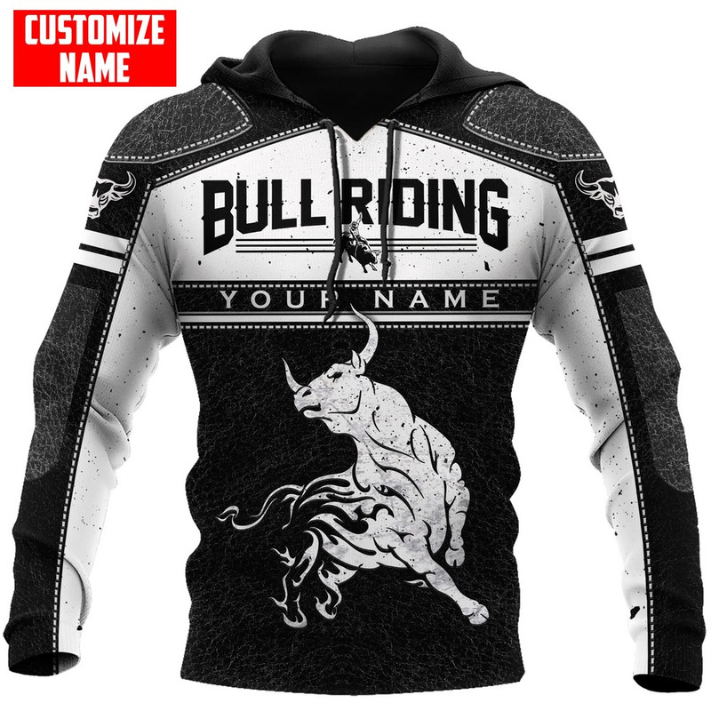 Custom Name Black And White Bull Rid, All Over Print Hoodie Zip Hoodie Fleece Hoodie 3D, Vikings Tattoo Hoodie 3D KA1618