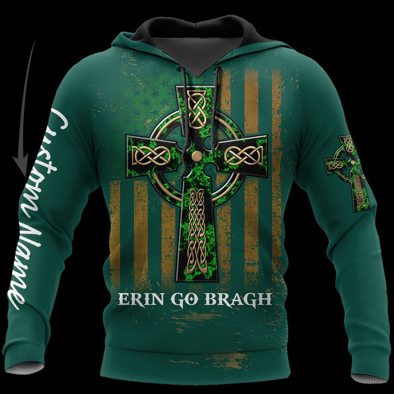 Custom Name Celtic Cross Flag Americ, All Over Print Hoodie Zip Hoodie Fleece Hoodie 3D, Vikings Tattoo Hoodie 3D KA1627