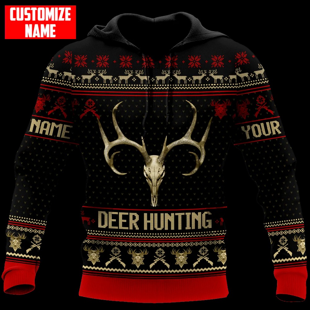 Custom Name Deer Hunting Hoodie, All Over Print Hoodie Zip Hoodie Fleece Hoodie 3D, Vikings Tattoo Hoodie 3D KA1632