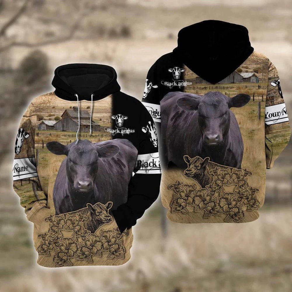 Custom Name Farm Black Angus Cattle, All Over Print Hoodie Zip Hoodie Fleece Hoodie 3D, Vikings Tattoo Hoodie 3D KA1635