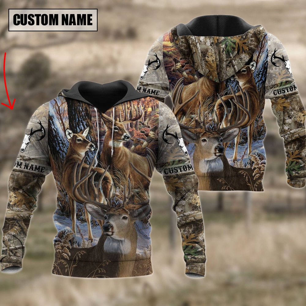 Custom Name Hunting Deer Autumn, All Over Print Hoodie Zip Hoodie Fleece Hoodie 3D, Vikings Tattoo Hoodie 3D KA1642