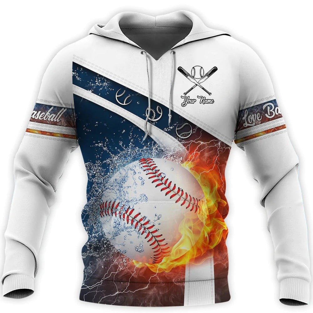 Custom Zip Hoodie Fire Baseball, All Over Print Hoodie Zip Hoodie Fleece Hoodie 3D, Vikings Tattoo Hoodie 3D KA1659