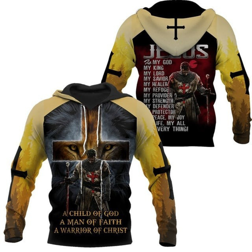 Knight God Jesus Lion Jesus All Over, All Over Print Hoodie Zip Hoodie Fleece Hoodie 3D, Vikings Tattoo Hoodie 3D KA1705