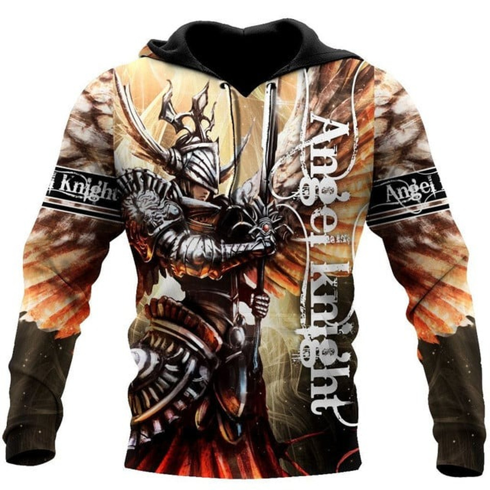Angel knight templar jesus all over, All Over Print Hoodie Zip Hoodie Fleece Hoodie 3D, Vikings Tattoo Hoodie 3D KA1719