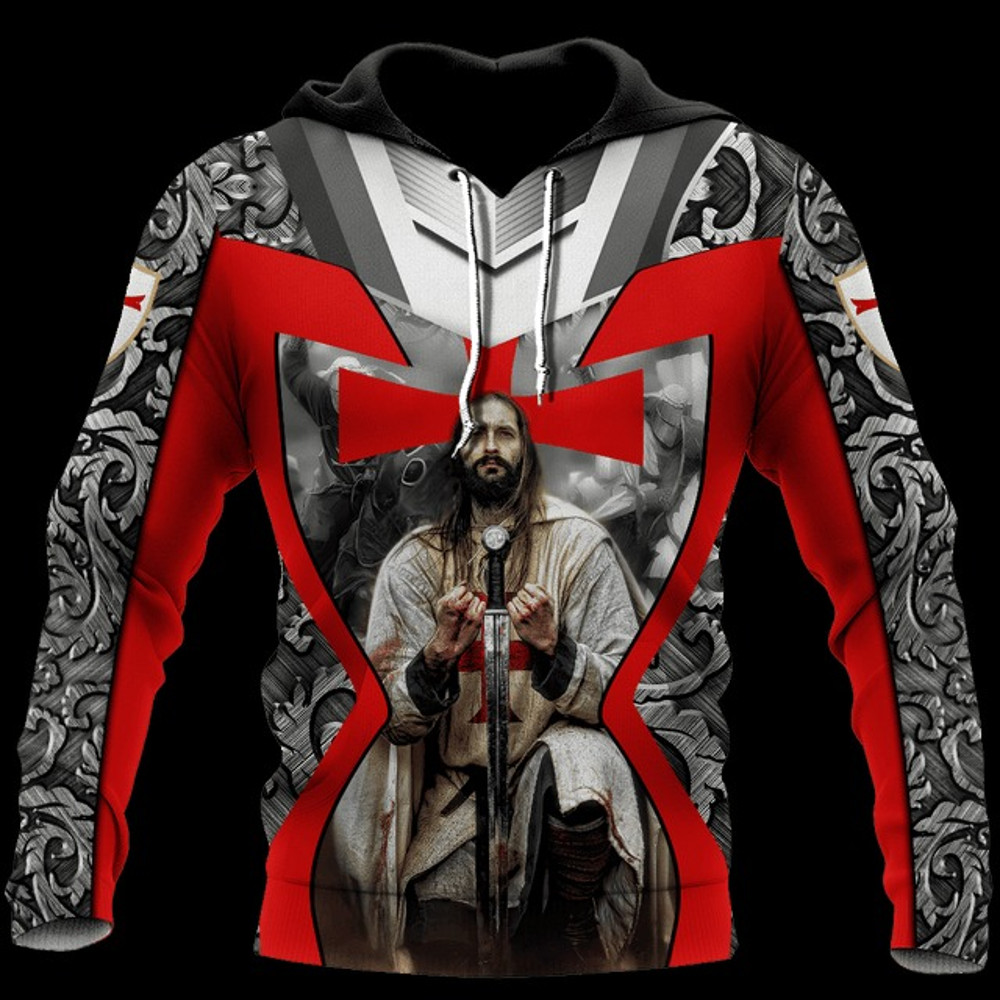 Knights templar jesus cross all over, All Over Print Hoodie Zip Hoodie Fleece Hoodie 3D, Vikings Tattoo Hoodie 3D KA1723