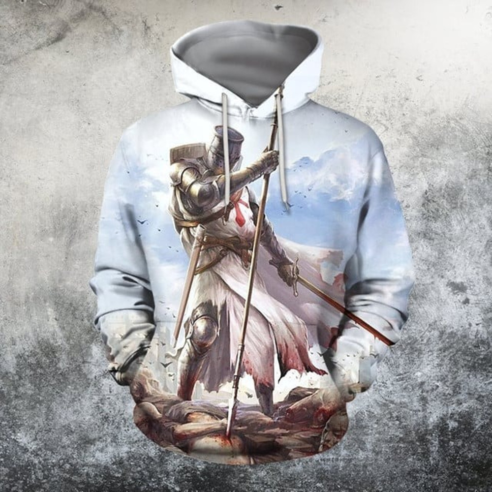 3D All Over Printed Knights Templar, All Over Print Hoodie Zip Hoodie Fleece Hoodie 3D, Vikings Tattoo Hoodie 3D KA1729