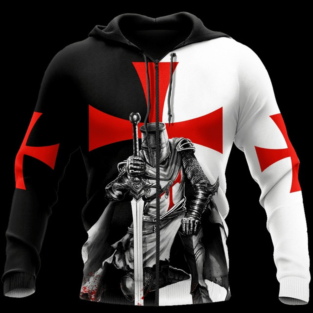 Knight Templar Unisex Hoodie, All Over Print Hoodie Zip Hoodie Fleece Hoodie 3D, Vikings Tattoo Hoodie 3D KA1734