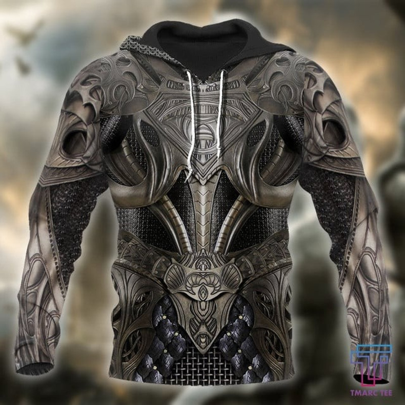 Printed Hoodie Chainmail Knight Armo, All Over Print Hoodie Zip Hoodie Fleece Hoodie 3D, Vikings Tattoo Hoodie 3D KA1736