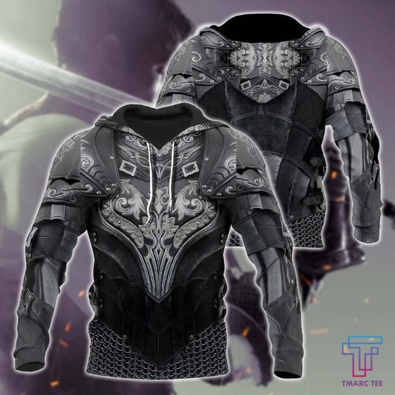 Printed Hoodie Chainmail Knight Armo, All Over Print Hoodie Zip Hoodie Fleece Hoodie 3D, Vikings Tattoo Hoodie 3D KA1737