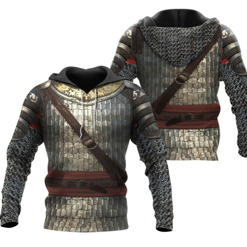 Chainmail Knight Medieval Armor Tops, All Over Print Hoodie Zip Hoodie Fleece Hoodie 3D, Vikings Tattoo Hoodie 3D KA1739
