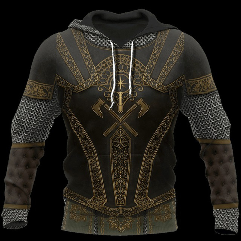 Knight Armor Tops Hoodie 3D All Over, All Over Print Hoodie Zip Hoodie Fleece Hoodie 3D, Vikings Tattoo Hoodie 3D KA1741