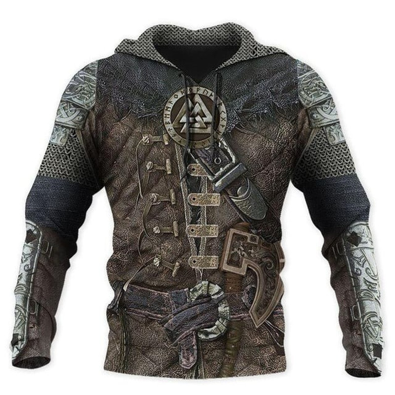 Viking Warrior Armor Tops Hoodie, All Over Print Hoodie Zip Hoodie Fleece Hoodie 3D, Vikings Tattoo Hoodie 3D KA1744