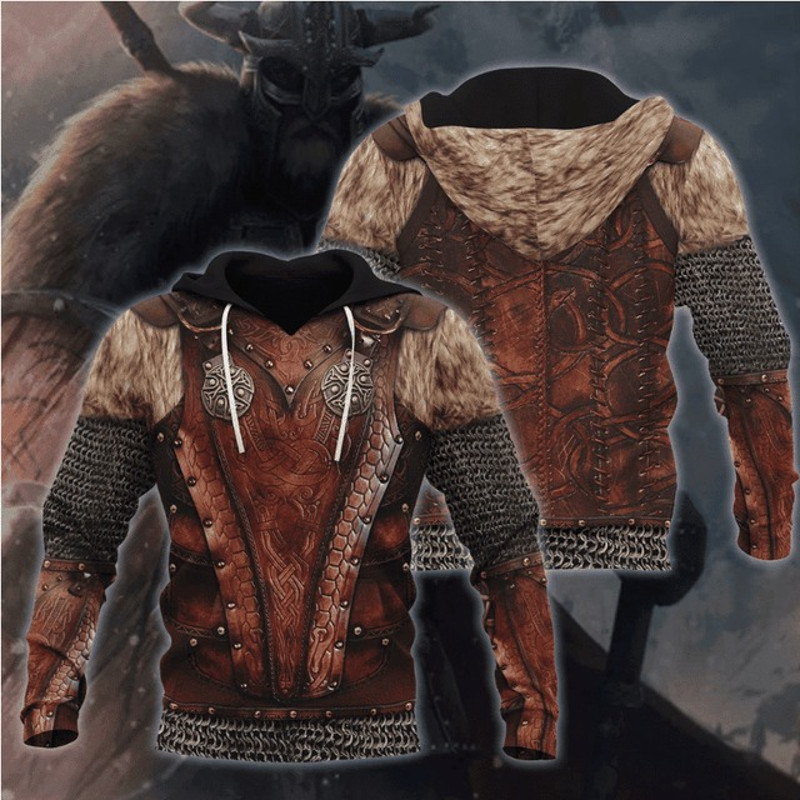 Armor Viking Warrior All Over Printe, All Over Print Hoodie Zip Hoodie Fleece Hoodie 3D, Vikings Tattoo Hoodie 3D KA1745