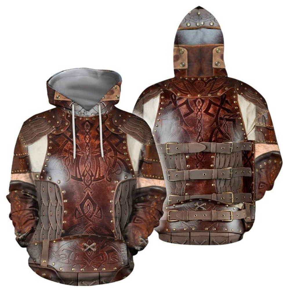 Leather Armor Viking All Over Printe, All Over Print Hoodie Zip Hoodie Fleece Hoodie 3D, Vikings Tattoo Hoodie 3D KA1747