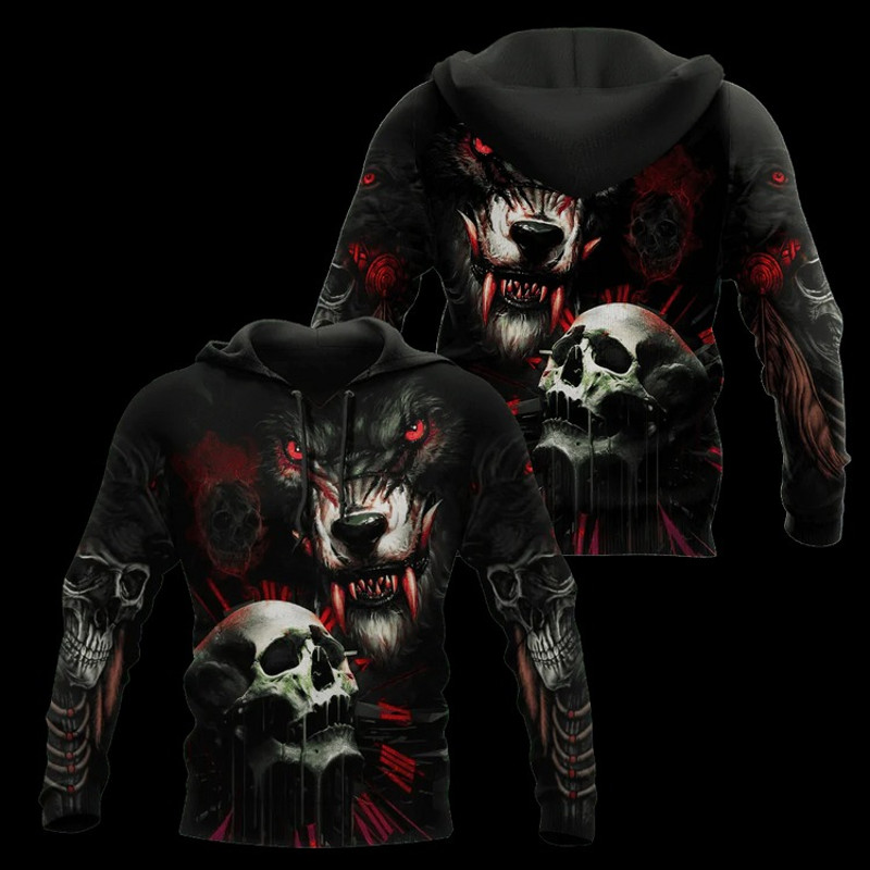 Men's Skull Hoodie, All Over Print Hoodie Zip Hoodie Fleece Hoodie 3D, Vikings Tattoo Hoodie 3D KA1756