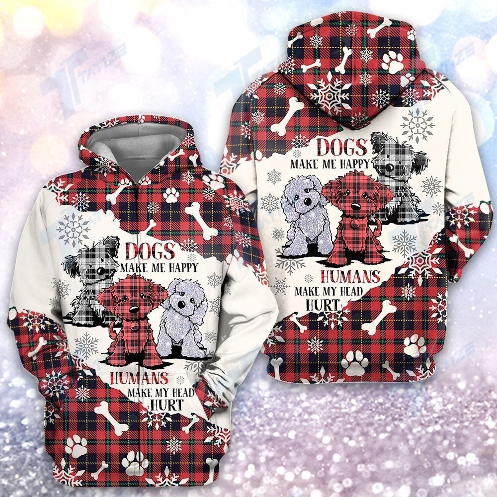 Dogs make me happy Christmas Hoodie, All Over Print Hoodie Zip Hoodie Fleece Hoodie 3D, Vikings Tattoo Hoodie 3D KA1783