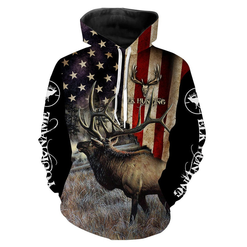 Elk Hunting American Flag Custom Nam, All Over Print Hoodie Zip Hoodie Fleece Hoodie 3D, Vikings Tattoo Hoodie 3D KA1799