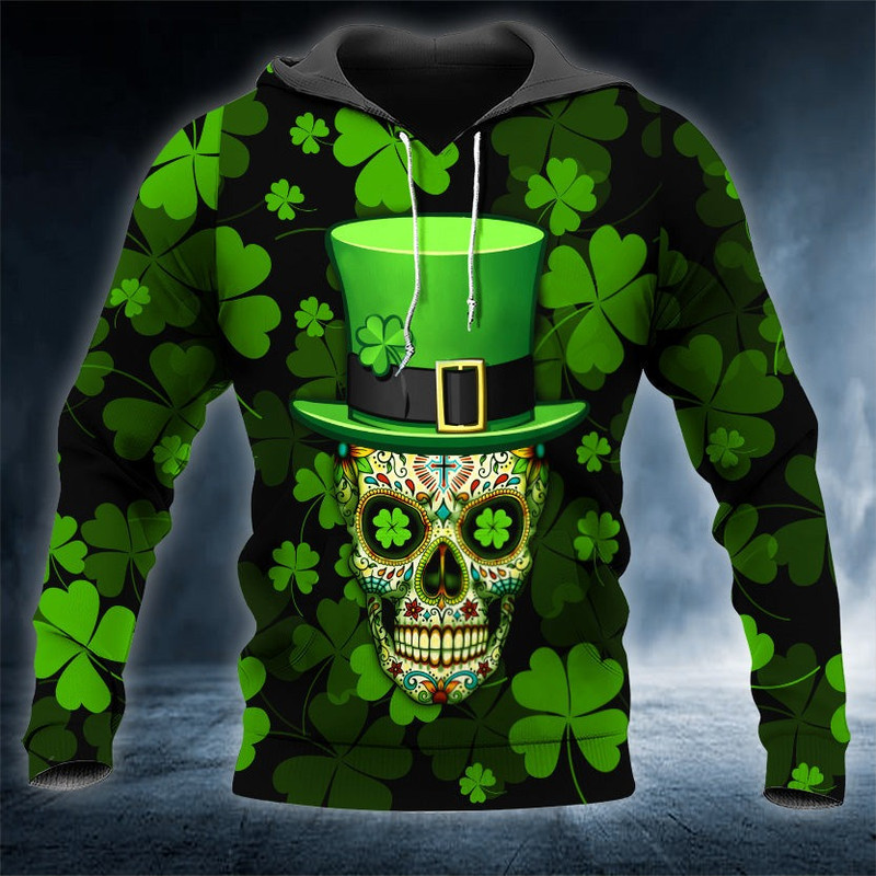 Funny 4-Leaf Clover, All Over Print Hoodie Zip Hoodie Fleece Hoodie 3D, Vikings Tattoo Hoodie 3d KA1842