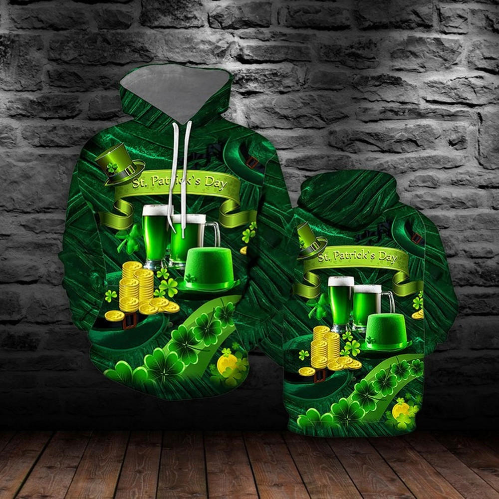 Green Beer St. Patrick's Day, All Over Print Hoodie Zip Hoodie Fleece Hoodie 3D, Vikings Tattoo Hoodie 3d KA1887