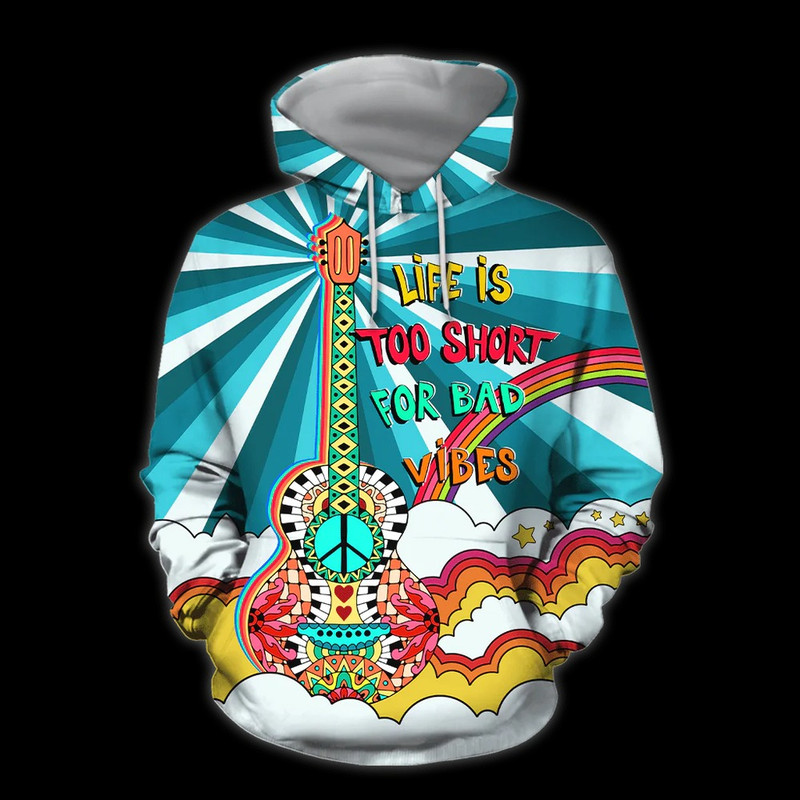 Guitar Hippie Hoodie, All Over Print Hoodie Zip Hoodie Fleece Hoodie 3D, Vikings Tattoo Hoodie 3d KA1892