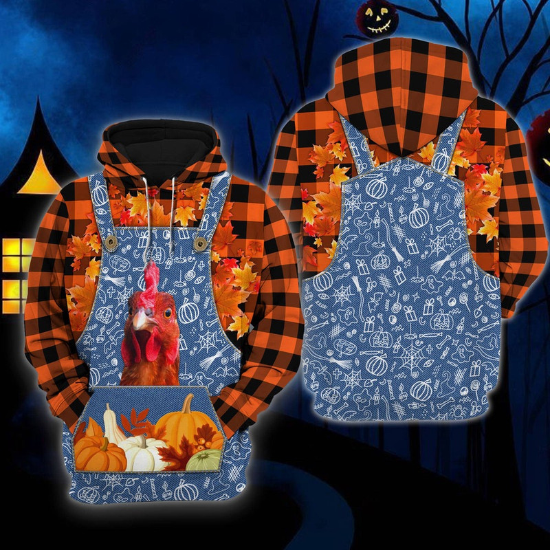 Happy Halloween Chicken Orange, All Over Print Hoodie Zip Hoodie Fleece Hoodie 3D, Vikings Tattoo Hoodie 3d KA1903