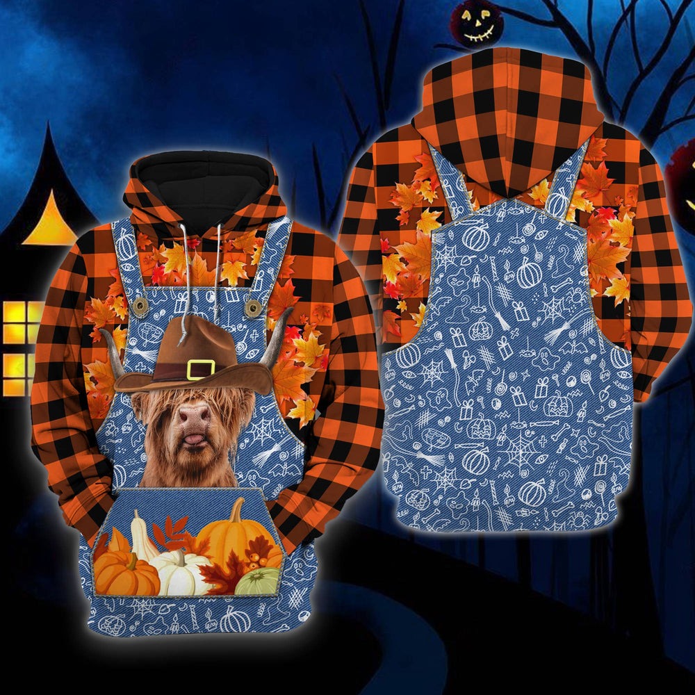 Happy Halloween Highland Orange, All Over Print Hoodie Zip Hoodie Fleece Hoodie 3D, Vikings Tattoo Hoodie 3d KA1904