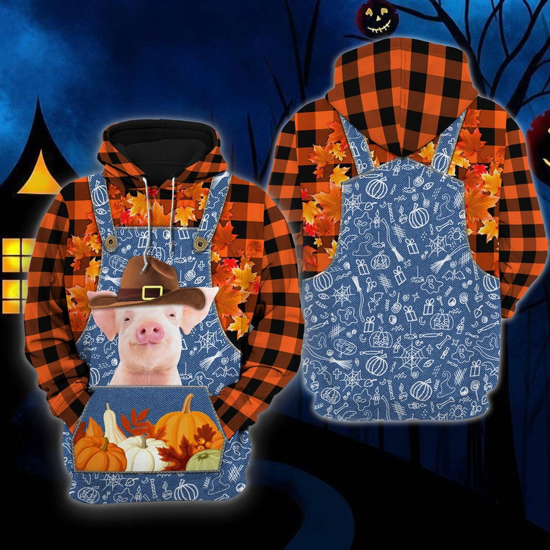 Happy Halloween Pig Orange Plaid, All Over Print Hoodie Zip Hoodie Fleece Hoodie 3D, Vikings Tattoo Hoodie 3d KA1908