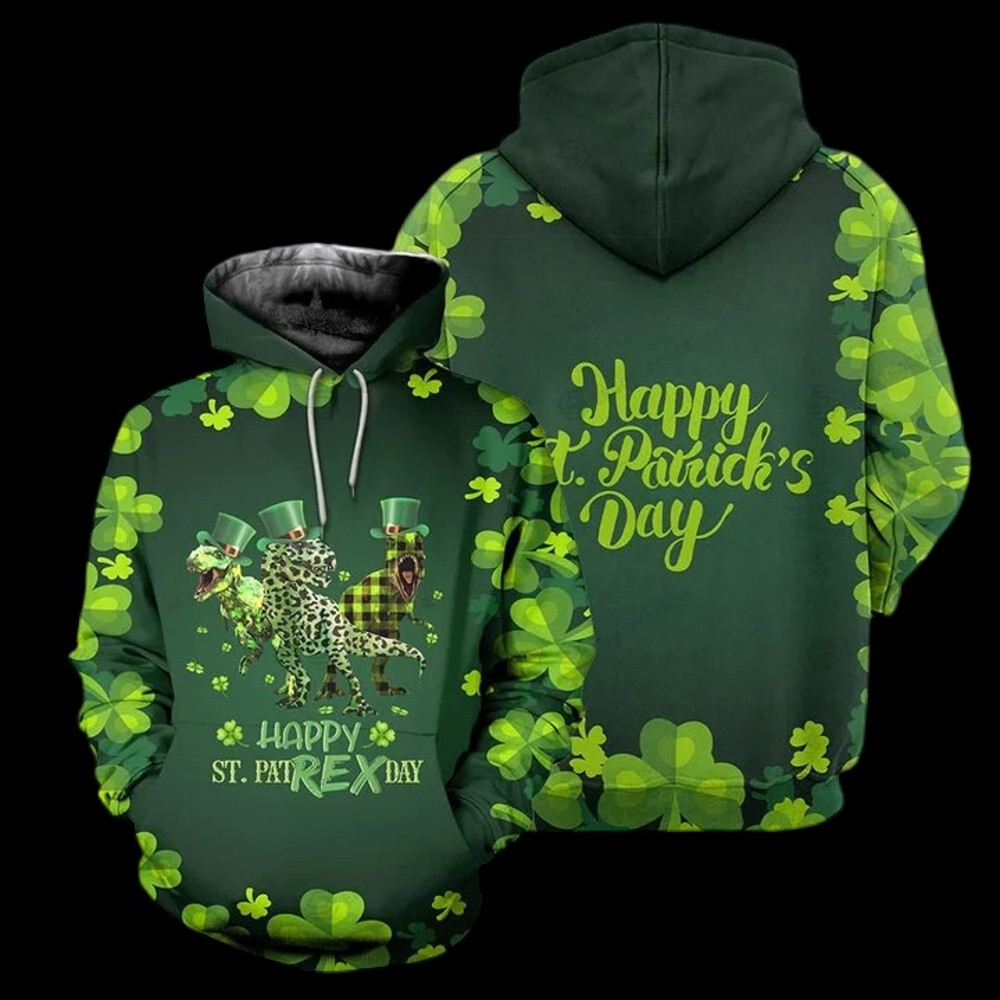 Happy St PatRex Day, All Over Print Hoodie Zip Hoodie Fleece Hoodie 3D, Vikings Tattoo Hoodie 3d KA1913
