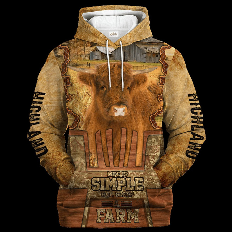 Highland Life Is Simple A Farm, All Over Print Hoodie Zip Hoodie Fleece Hoodie 3D, Vikings Tattoo Hoodie 3d KA1934